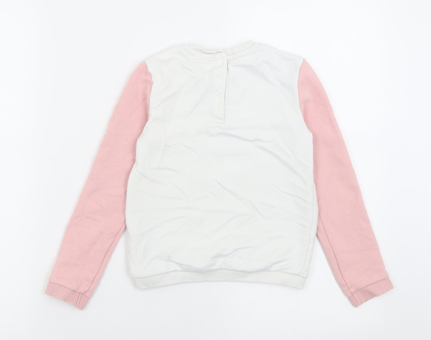 Marks and Spencer Girls Pink  Cotton Pullover Sweatshirt Size 5-6 Years  Button - Flamingo