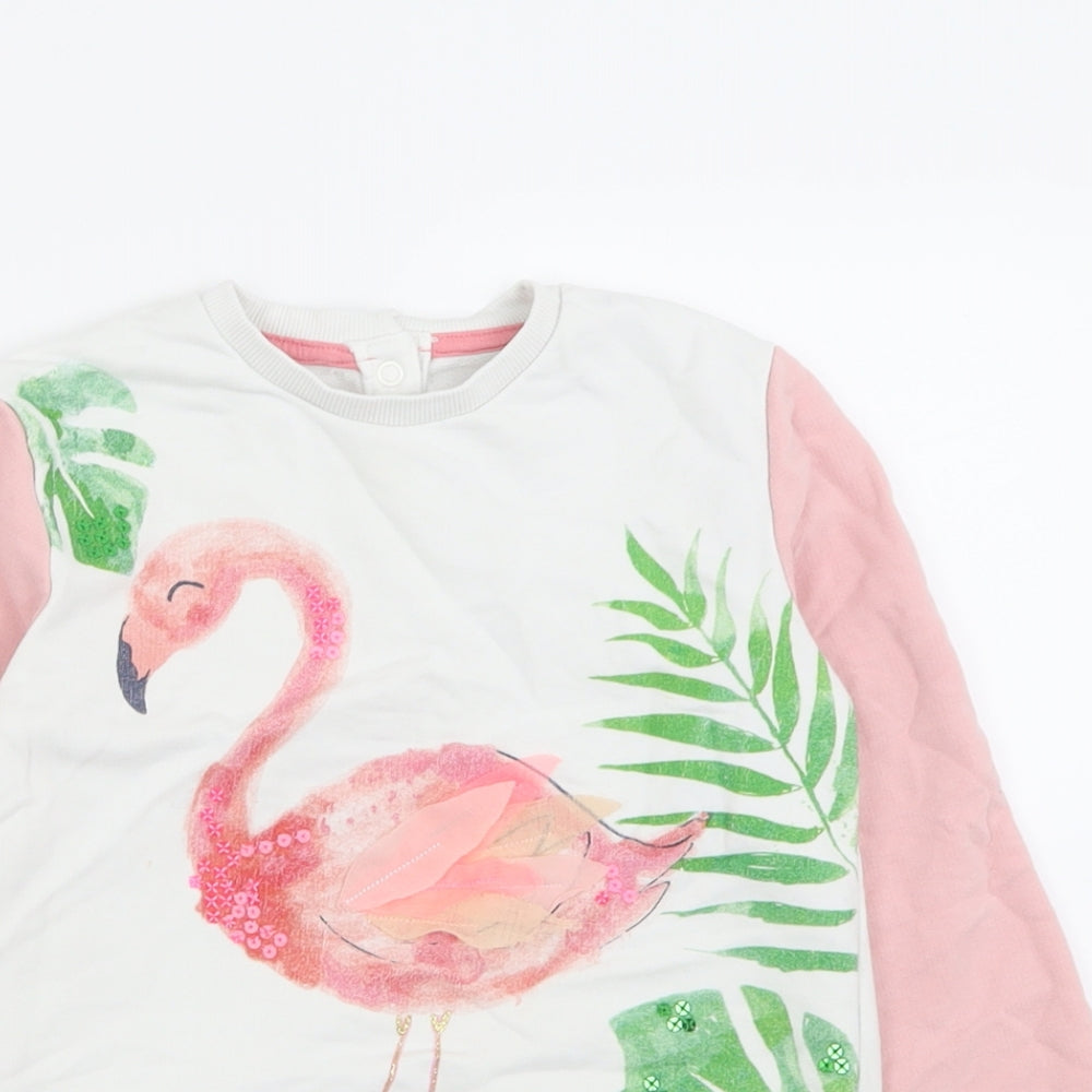 Marks and Spencer Girls Pink  Cotton Pullover Sweatshirt Size 5-6 Years  Button - Flamingo