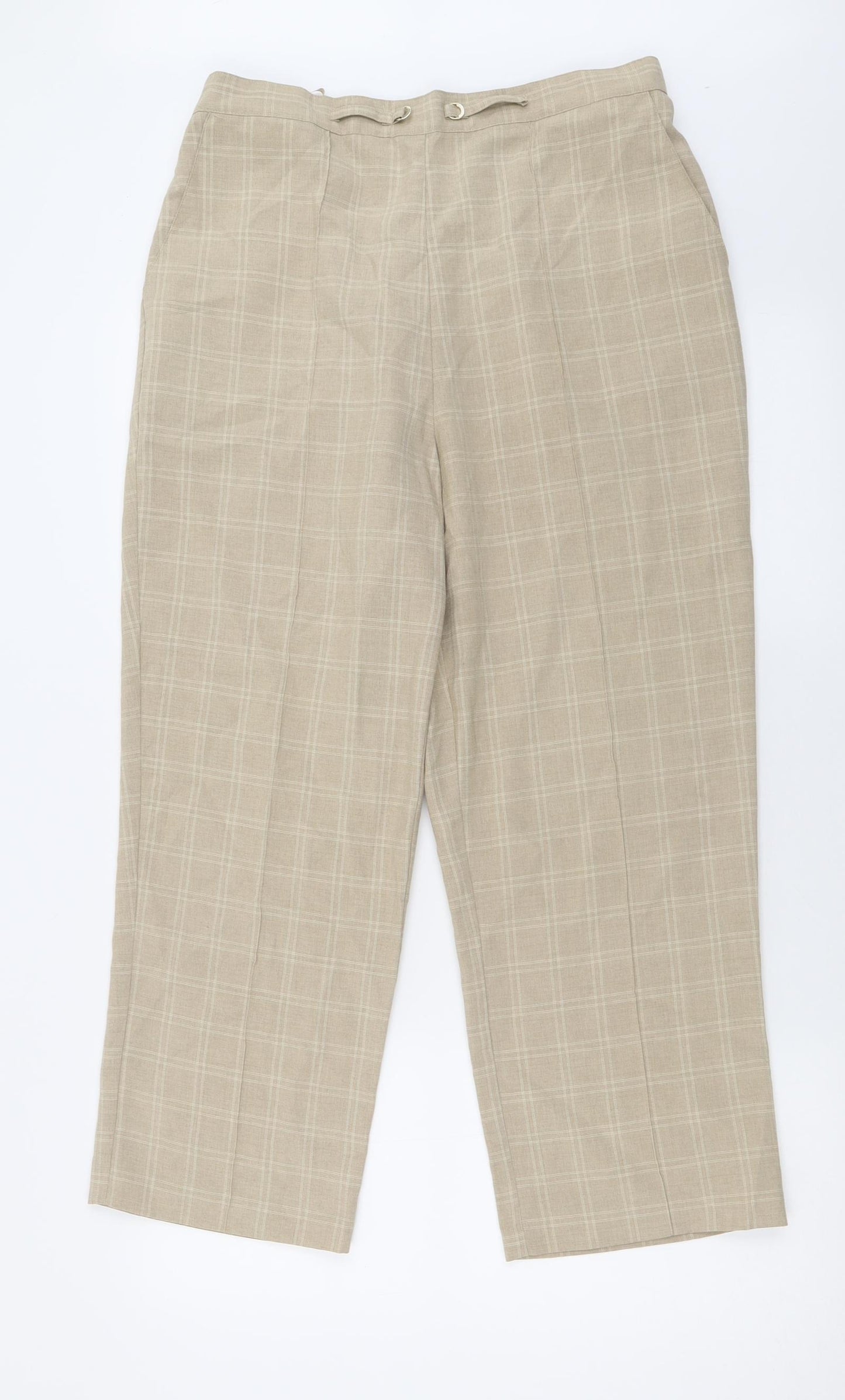 Sarah Hamilton Womens Beige Check Polyester Trousers  Size 16 L26 in Regular