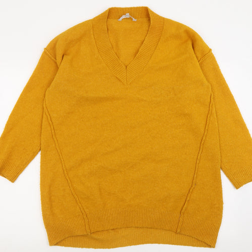 Red Herring Womens Yellow V-Neck  Acrylic Pullover Jumper Size 14