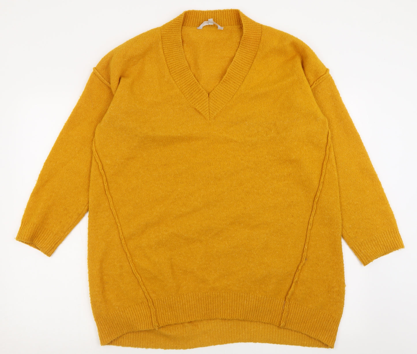 Red Herring Womens Yellow V-Neck  Acrylic Pullover Jumper Size 14