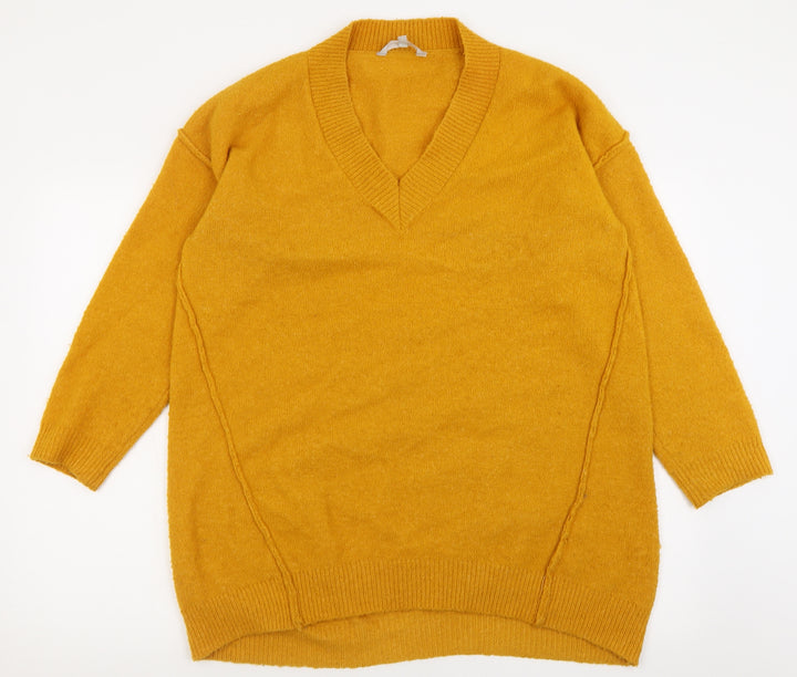 Red Herring Womens Yellow V-Neck  Acrylic Pullover Jumper Size 14