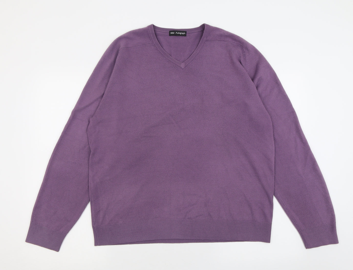 Autograph Mens Purple V-Neck  Acrylic Pullover Jumper Size L