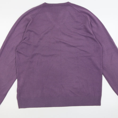 Autograph Mens Purple V-Neck  Acrylic Pullover Jumper Size L