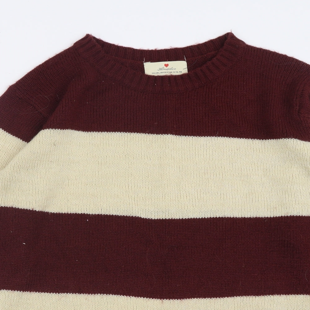 Atmosphere Womens Red Crew Neck Striped Acrylic Pullover Jumper Size 20