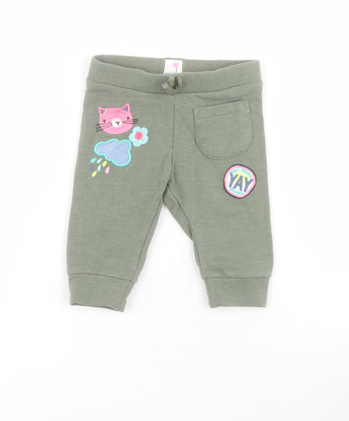 NEXT Baby Green  Cotton Jogger Trousers Size 3-6 Months  Tie