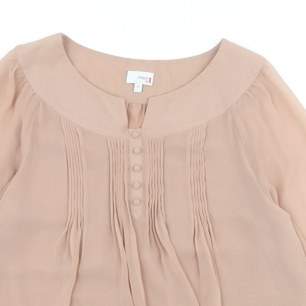 NEXT Womens Beige  Polyester Basic Blouse Size 12 Round Neck