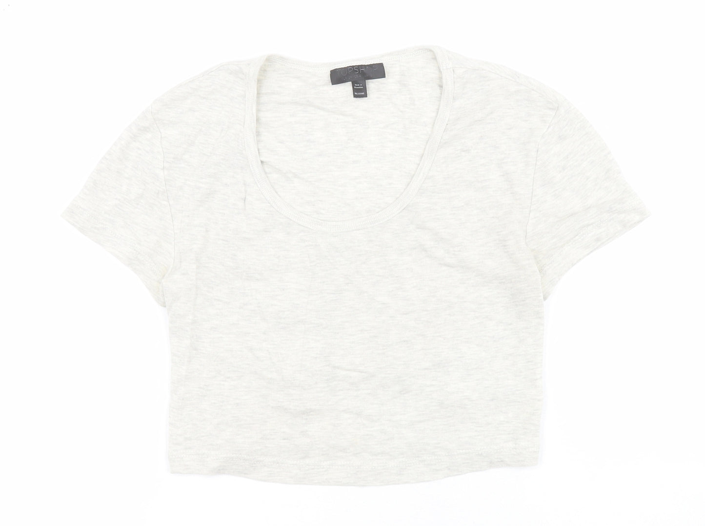 Topshop Womens Beige  Cotton Cropped T-Shirt Size 8 Scoop Neck