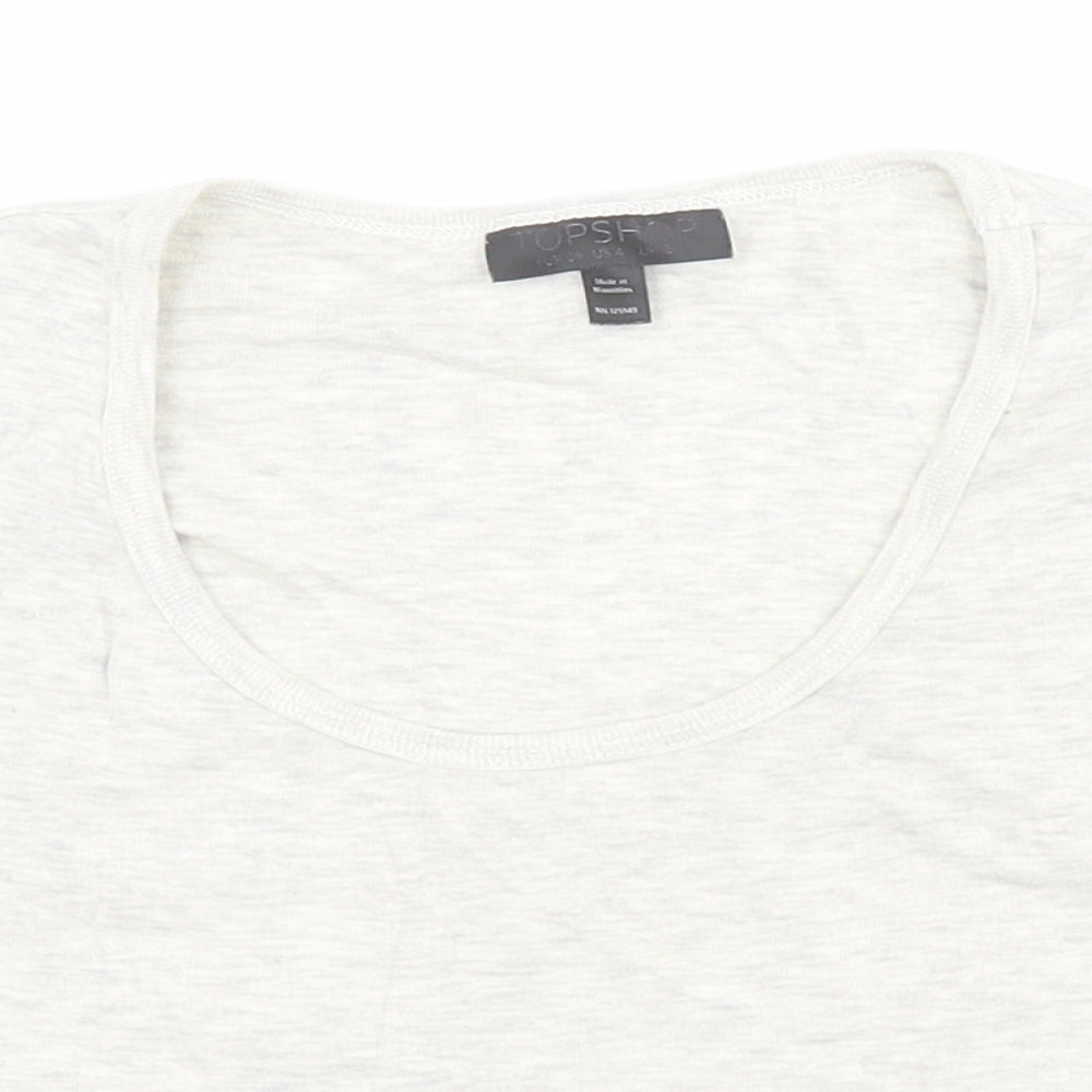 Topshop Womens Beige  Cotton Cropped T-Shirt Size 8 Scoop Neck