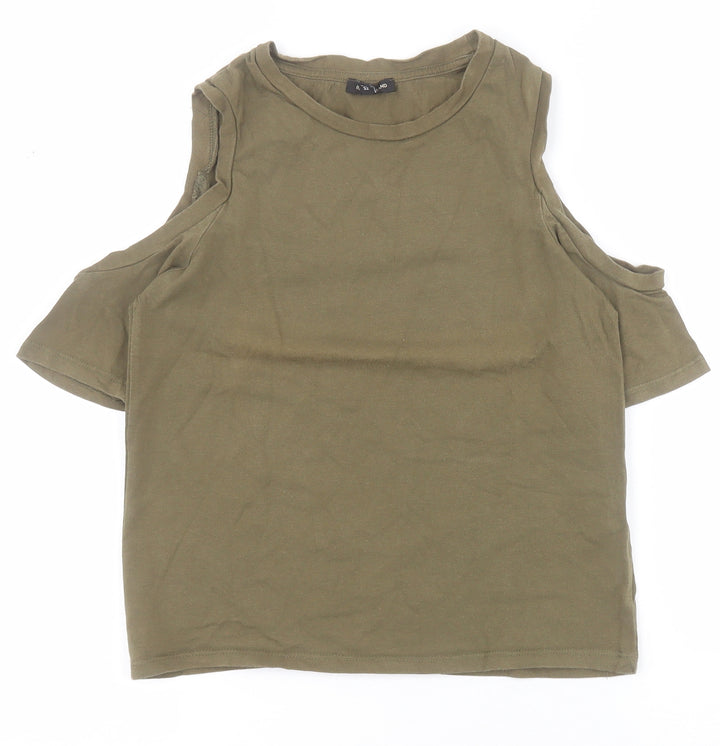 River Island Womens Green  Polyester Cropped Polo Size 6 Round Neck