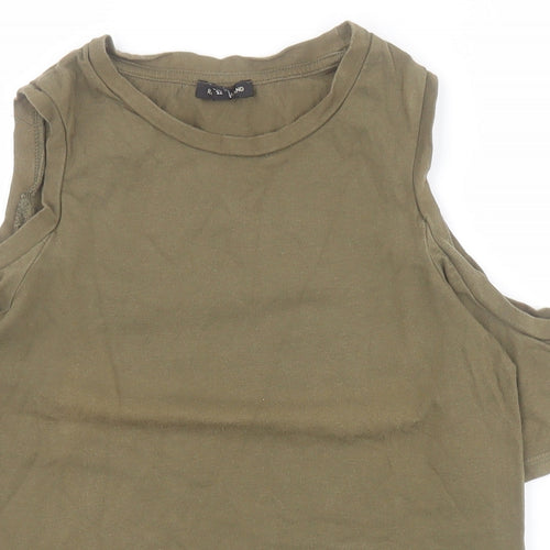 River Island Womens Green  Polyester Cropped Polo Size 6 Round Neck