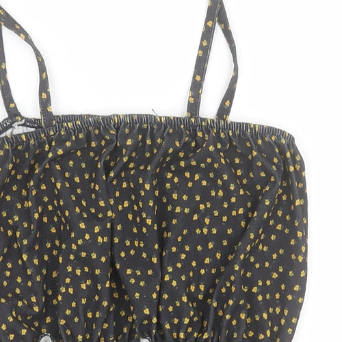 Primark Womens Black Floral Polyester Cropped Blouse Size XS Square Neck
