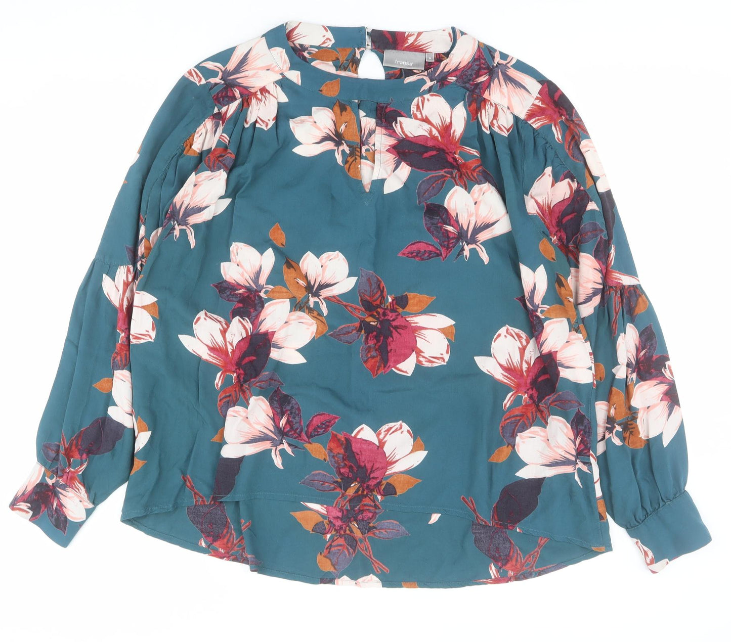 Fransa Womens Green Floral Viscose Basic Blouse Size M Round Neck