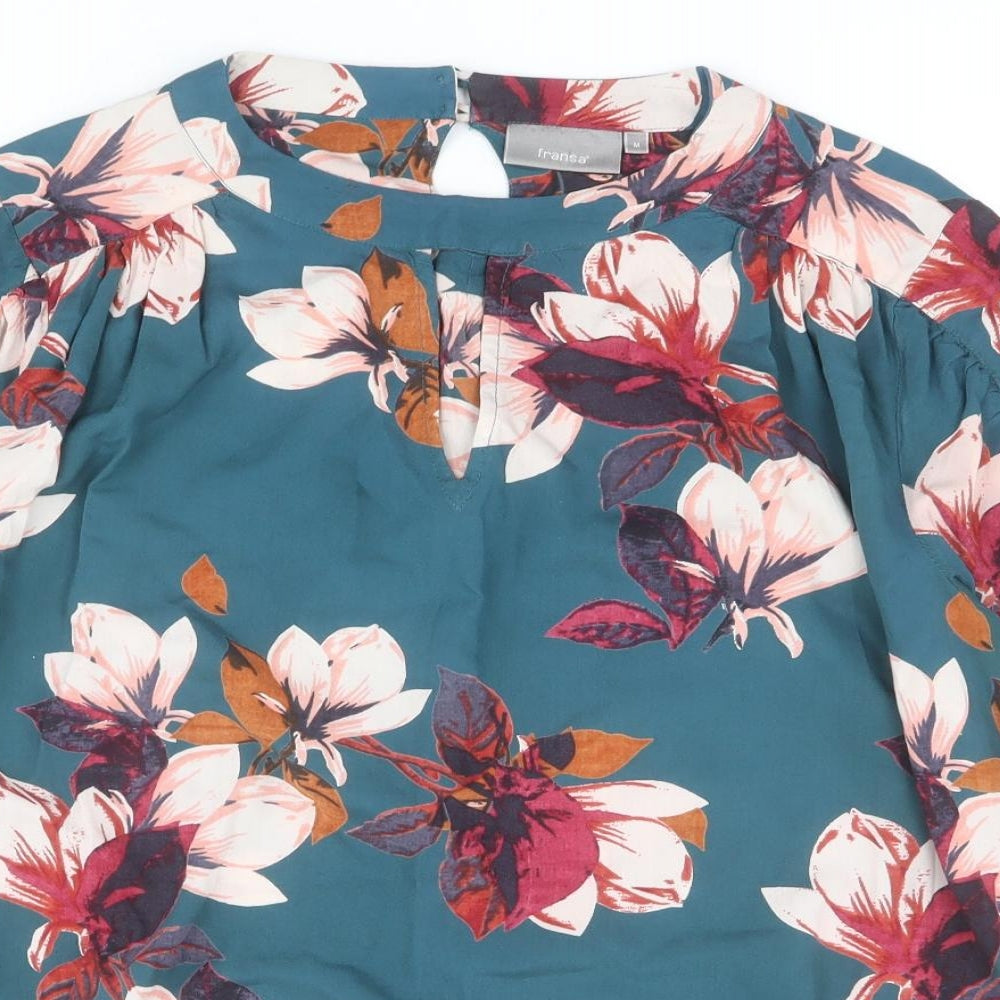 Fransa Womens Green Floral Viscose Basic Blouse Size M Round Neck