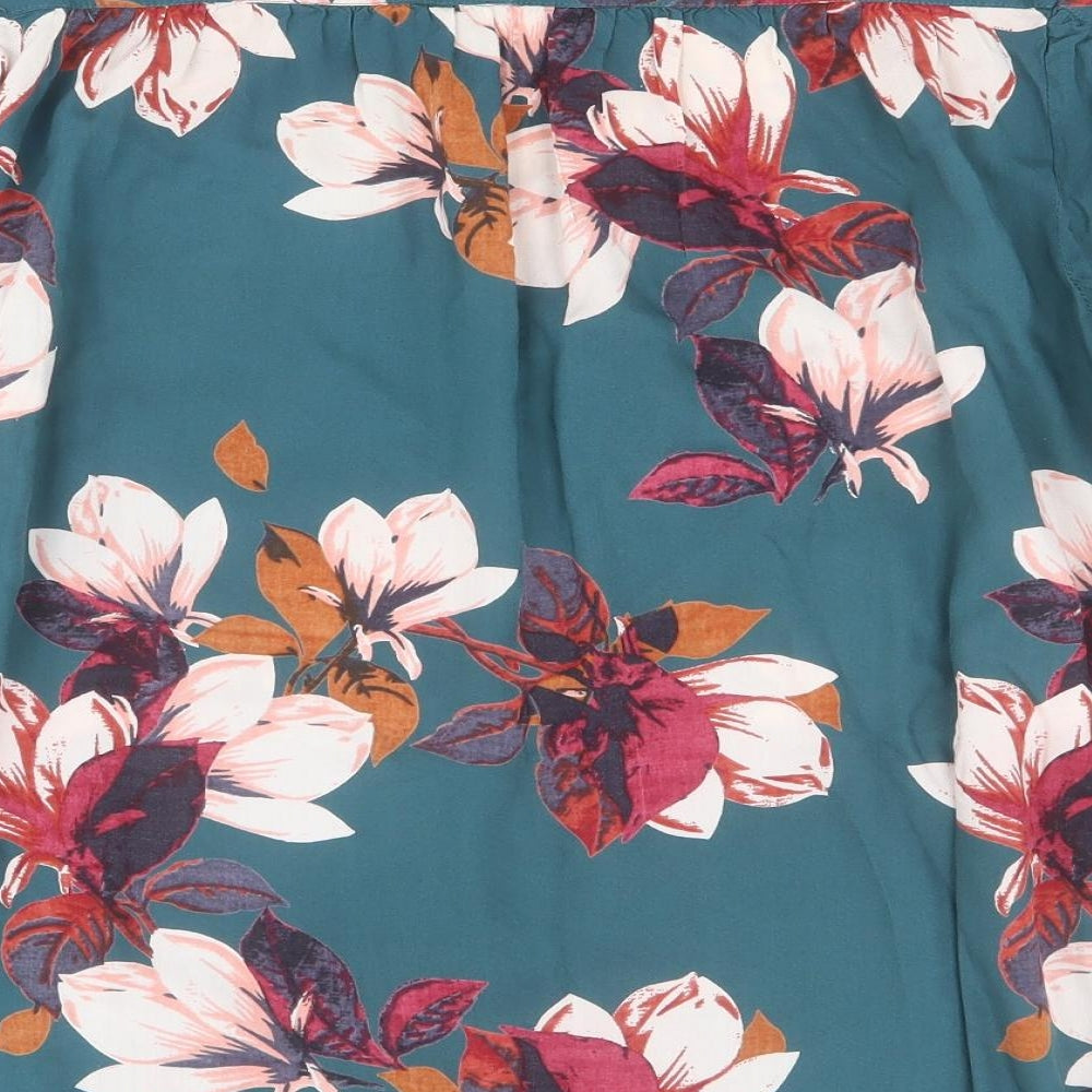 Fransa Womens Green Floral Viscose Basic Blouse Size M Round Neck