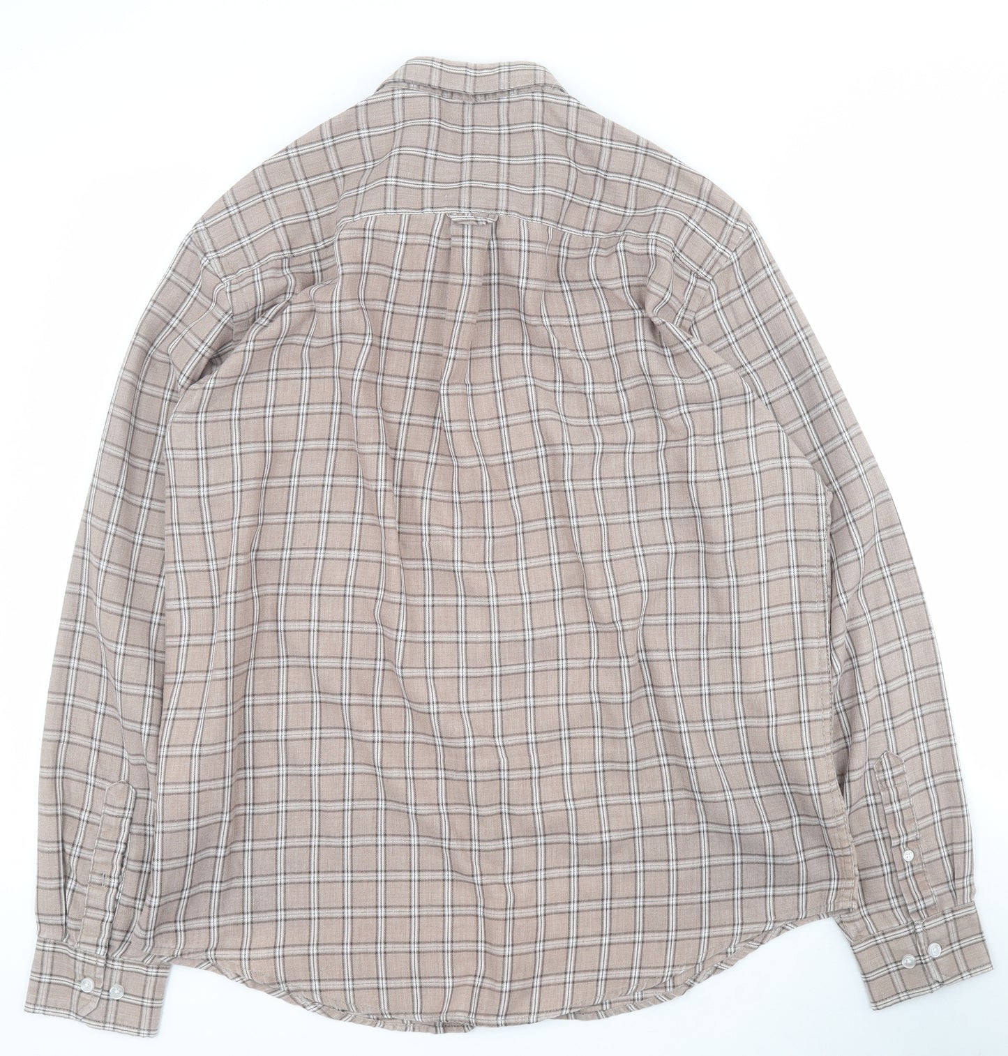 James Pringle Mens Brown Check Polyester  Button-Up Size L Collared Button