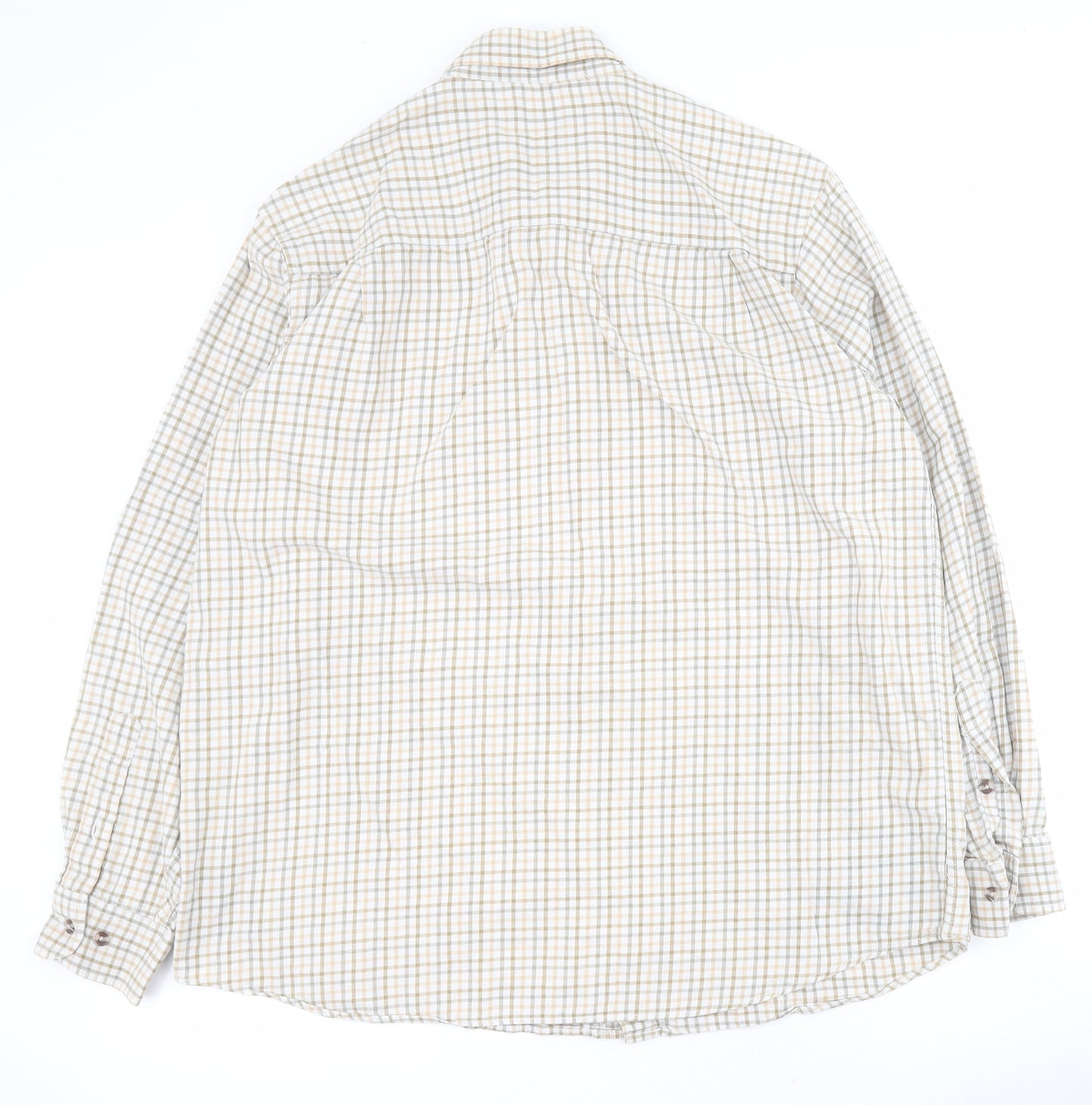 Berringer Mens Beige Check Cotton  Button-Up Size L Collared Button