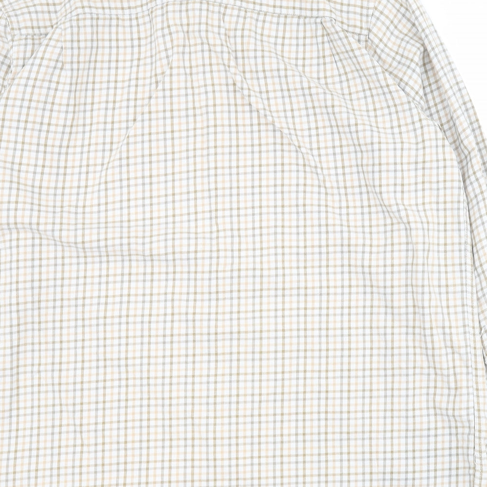Berringer Mens Beige Check Cotton  Button-Up Size L Collared Button