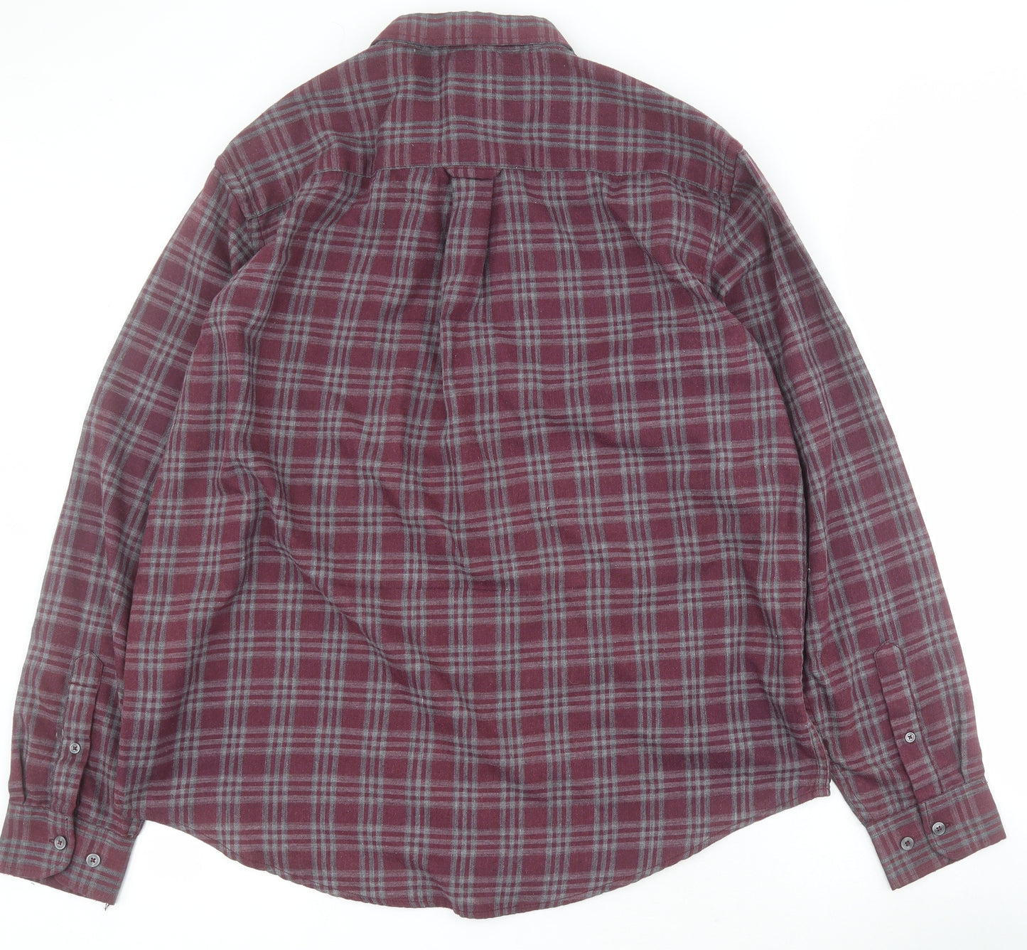 James Pringle Mens Purple Check Polyester  Button-Up Size L Collared Button
