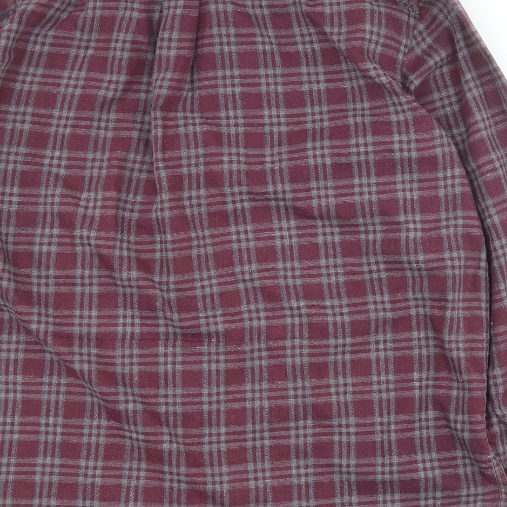 James Pringle Mens Purple Check Polyester  Button-Up Size L Collared Button