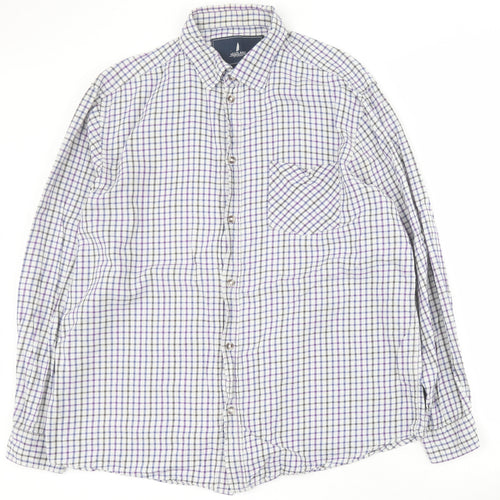 Headland Premium Mens Blue Check Cotton  Button-Up Size L Collared Button