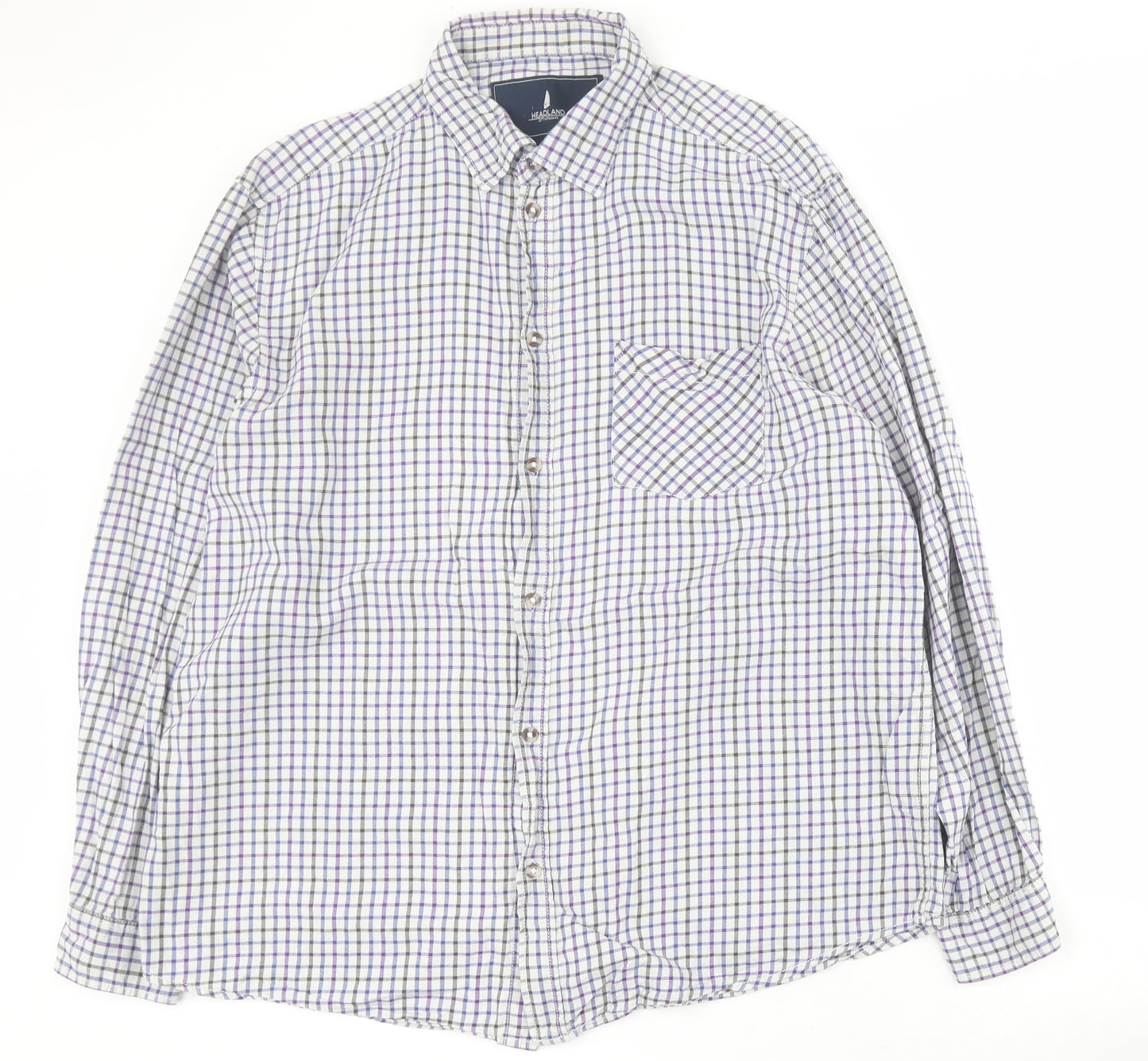 Headland Premium Mens Blue Check Cotton  Button-Up Size L Collared Button