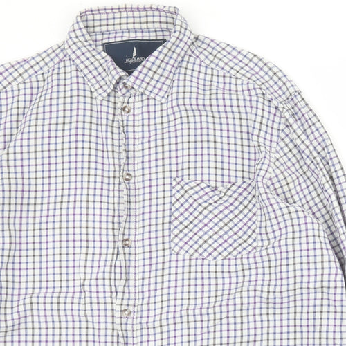 Headland Premium Mens Blue Check Cotton  Button-Up Size L Collared Button
