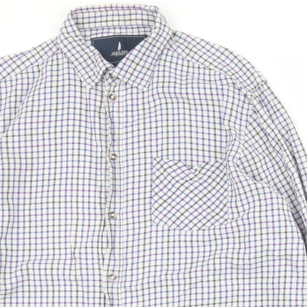 Headland Premium Mens Blue Check Cotton  Button-Up Size L Collared Button