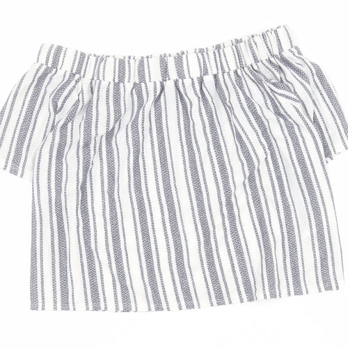 Topshop Womens White Striped Polyester Basic Blouse Size 6 Off the Shoulder