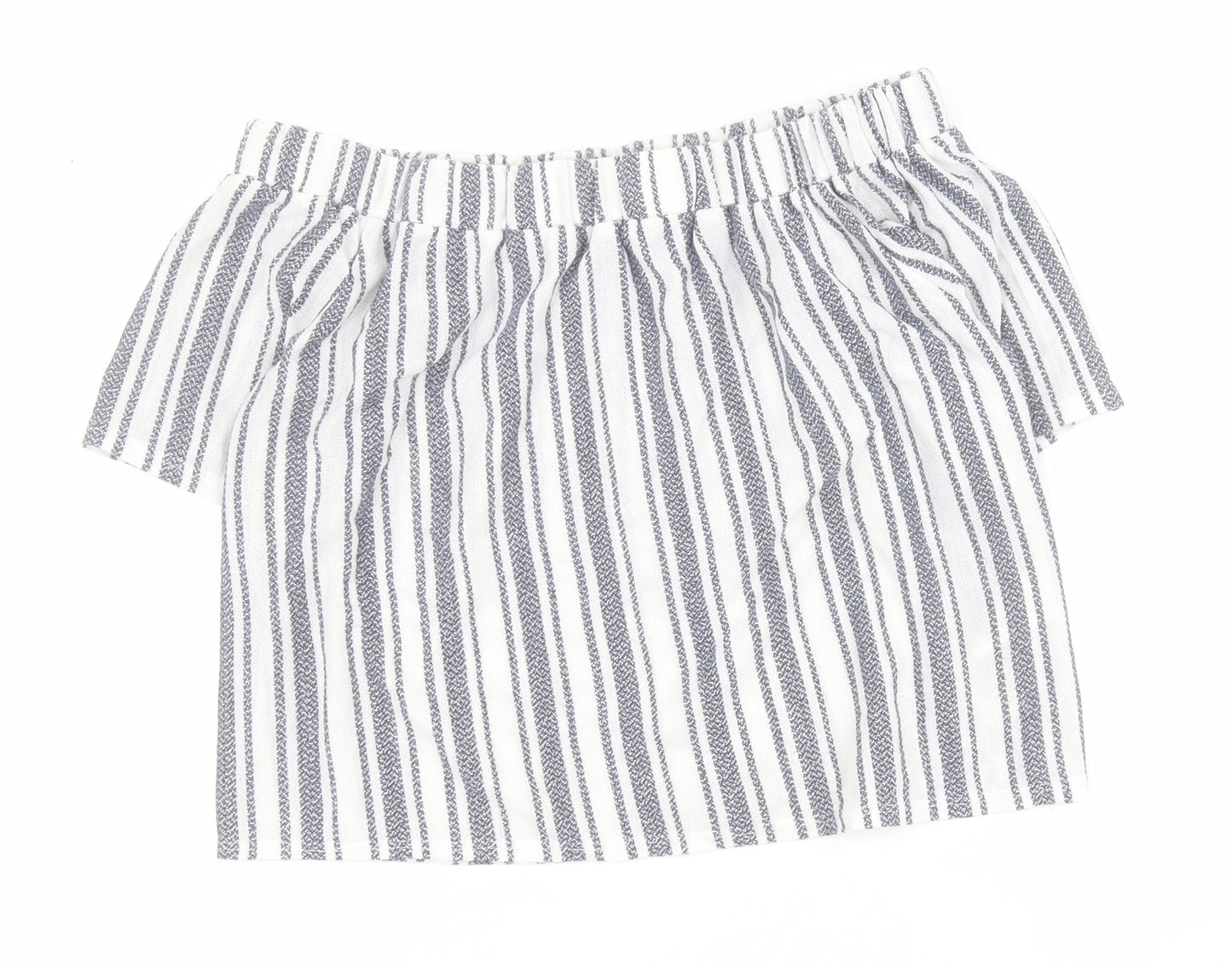 Topshop Womens White Striped Polyester Basic Blouse Size 6 Off the Shoulder