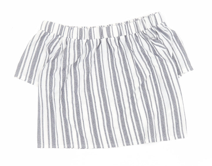 Topshop Womens White Striped Polyester Basic Blouse Size 6 Off the Shoulder