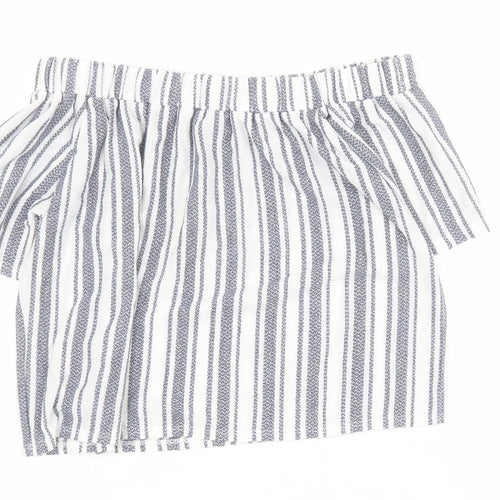 Topshop Womens White Striped Polyester Basic Blouse Size 6 Off the Shoulder