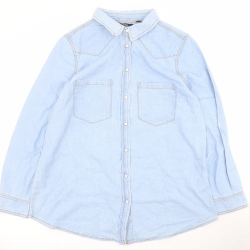 Simply Be Womens Blue  Cotton Basic Button-Up Size 18 Collared