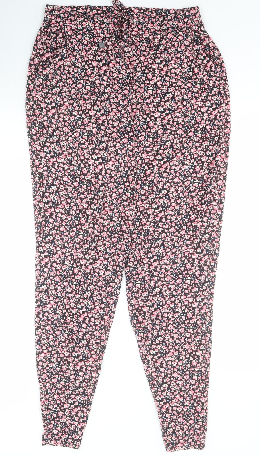 NEXT Womens Black Floral Viscose Harem Trousers Size 8 L28 in Regular
