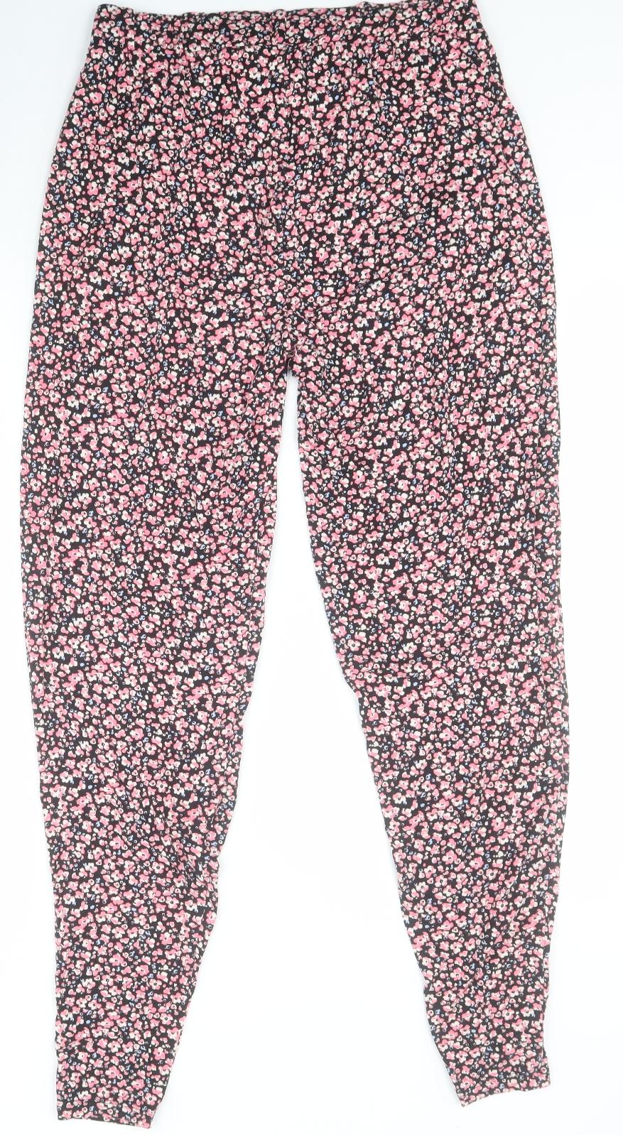 NEXT Womens Black Floral Viscose Harem Trousers Size 8 L28 in Regular