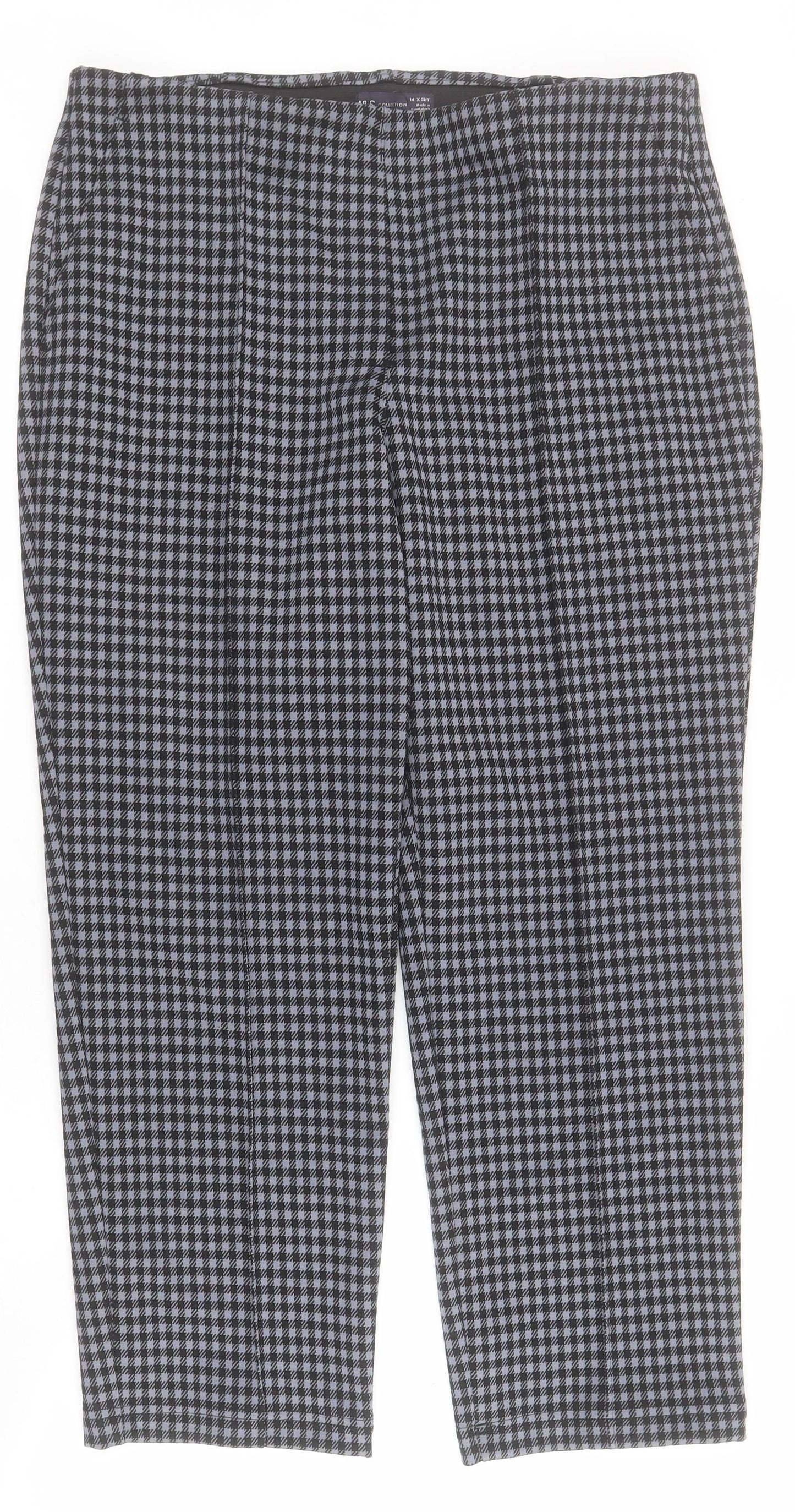 Marks and Spencer Womens Blue Check Polyester Capri Trousers Size 14 L24 in Regular