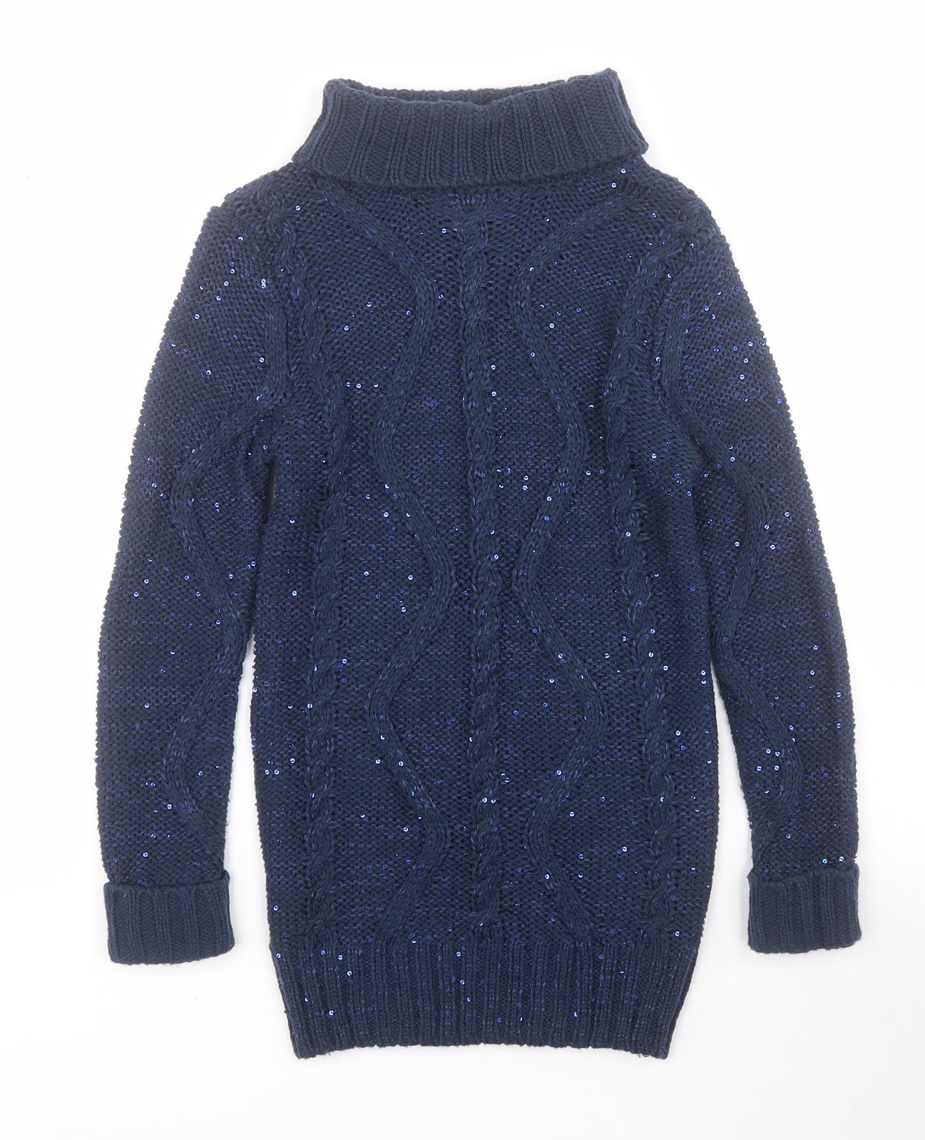 Cherokee Girls Blue Roll Neck  Acrylic Pullover Jumper Size 7-8 Years  Pullover