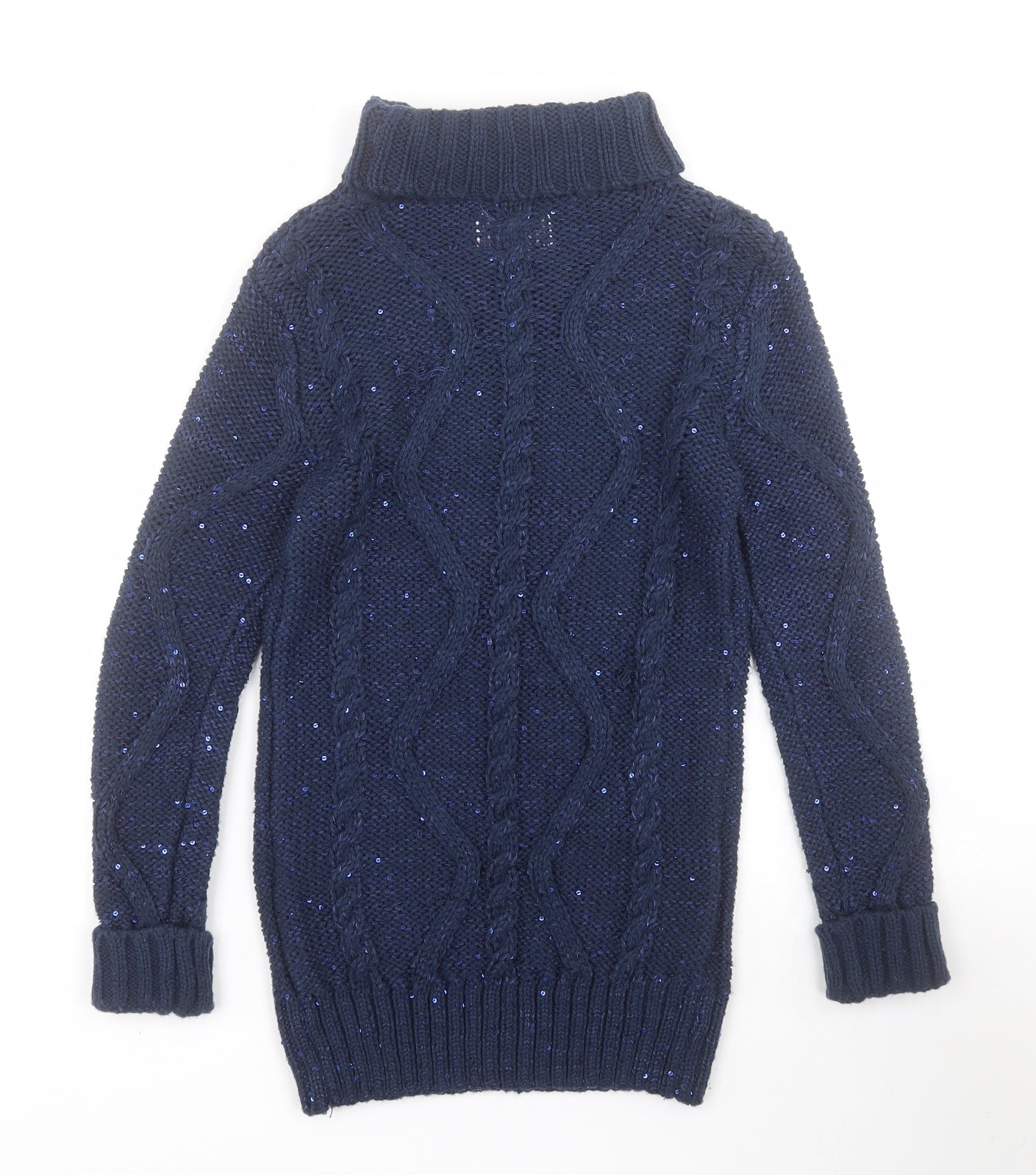Cherokee Girls Blue Roll Neck  Acrylic Pullover Jumper Size 7-8 Years  Pullover