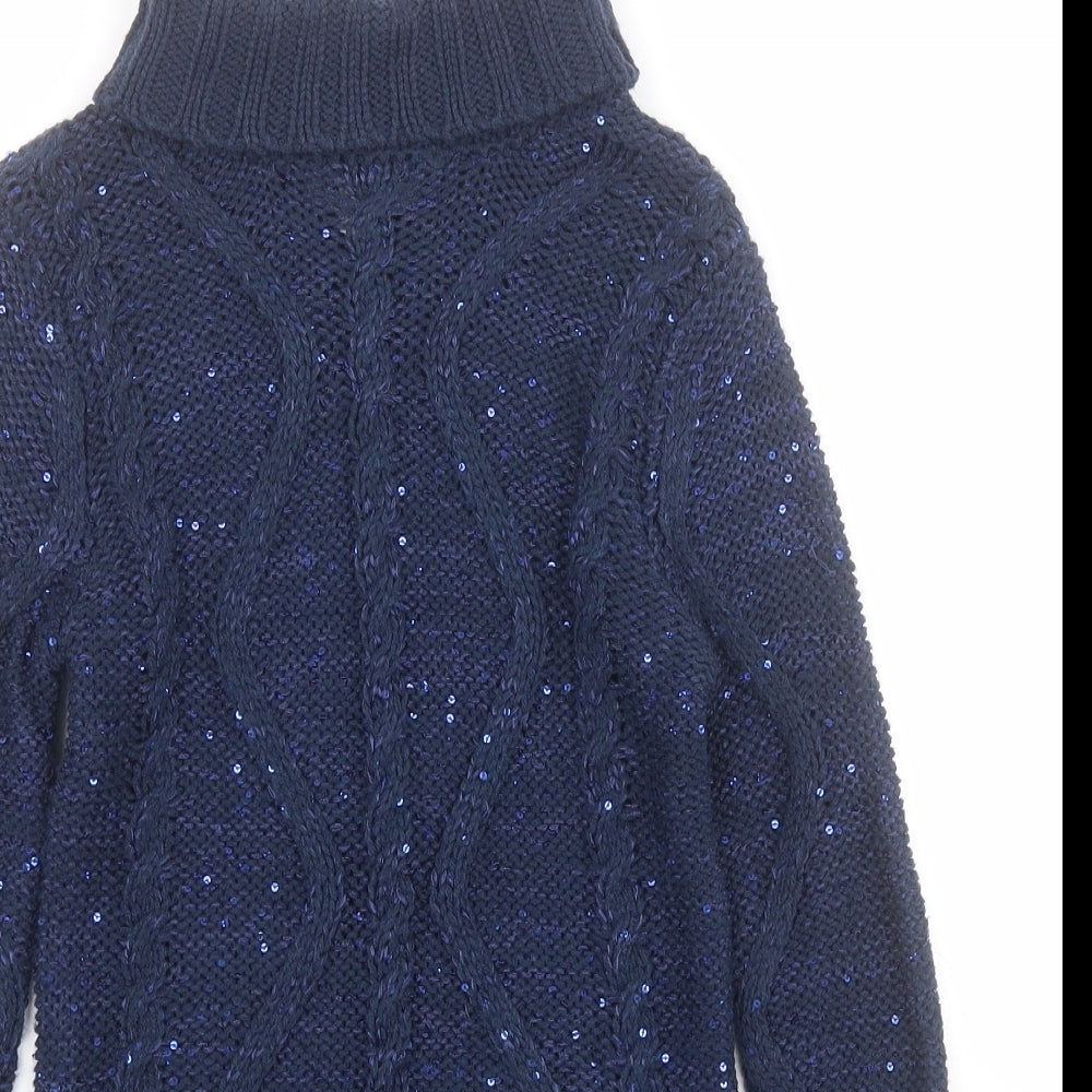 Cherokee Girls Blue Roll Neck  Acrylic Pullover Jumper Size 7-8 Years  Pullover