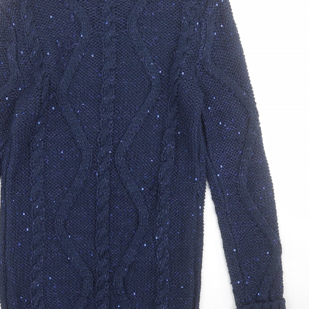 Cherokee Girls Blue Roll Neck  Acrylic Pullover Jumper Size 7-8 Years  Pullover