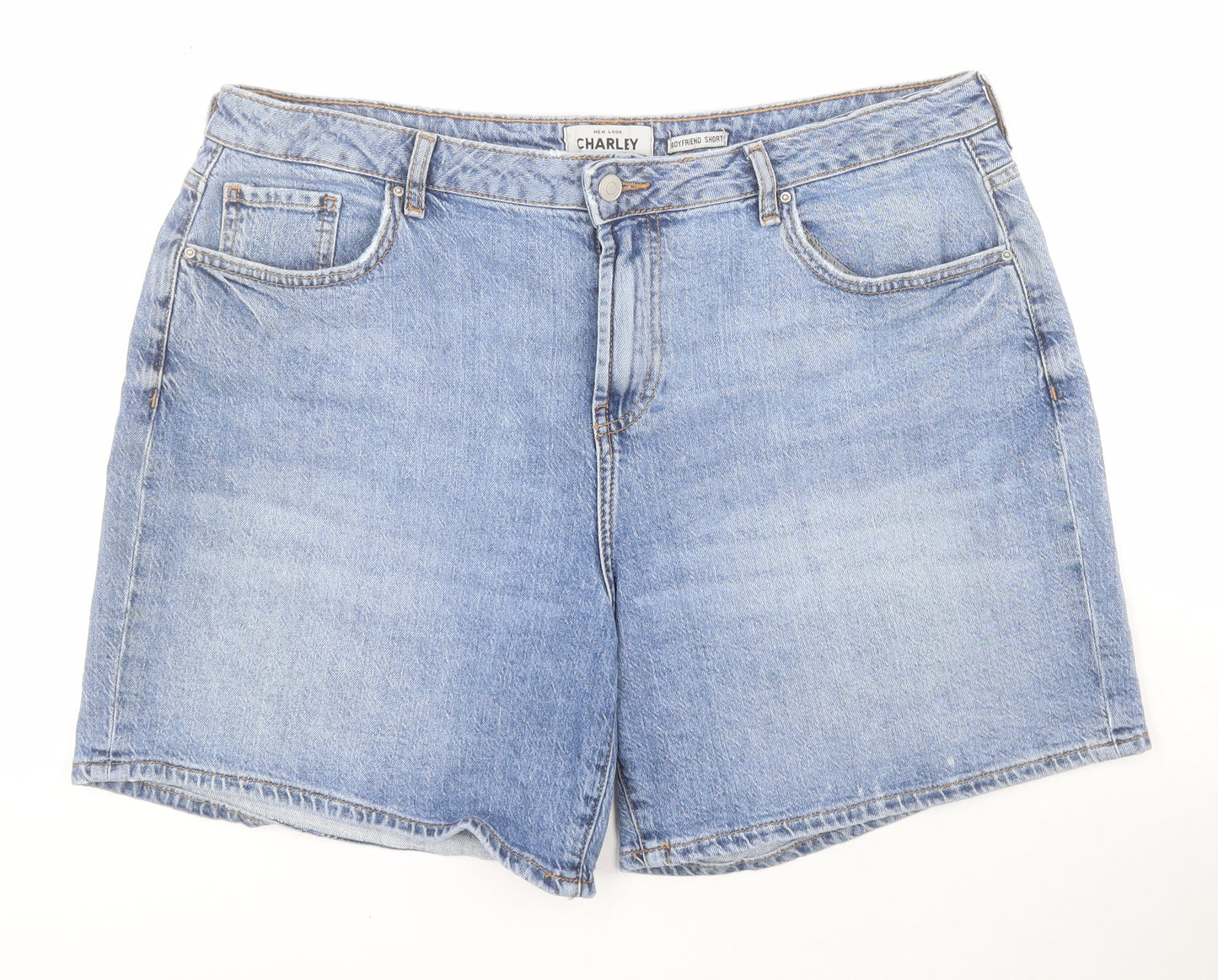 New Look Womens Blue  Cotton Boyfriend Shorts Size 16 L6 in Regular Zip