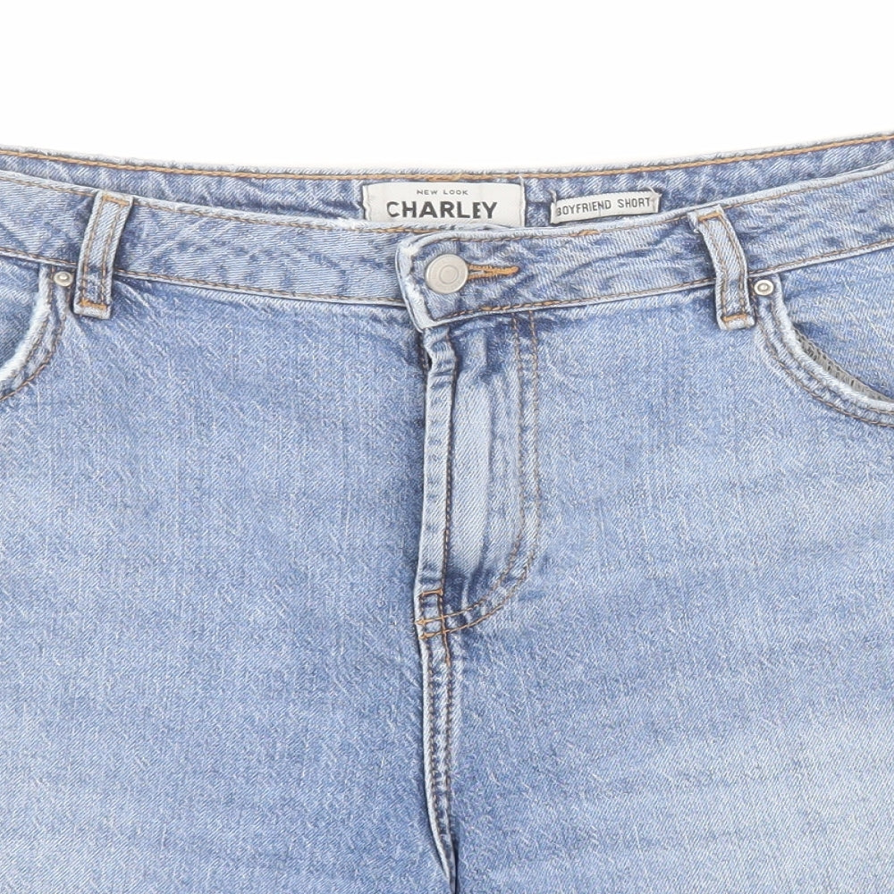 New Look Womens Blue  Cotton Boyfriend Shorts Size 16 L6 in Regular Zip