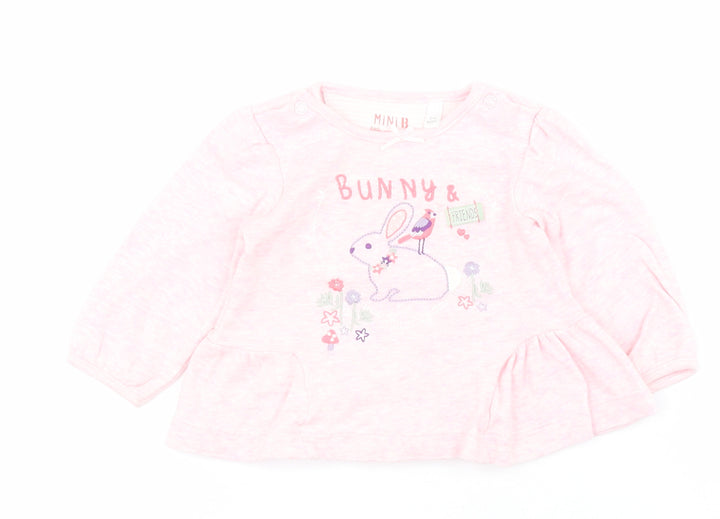 BHS Baby Pink  100% Cotton Pullover T-Shirt Size 3-6 Months Round Neck Snap - Rabbit