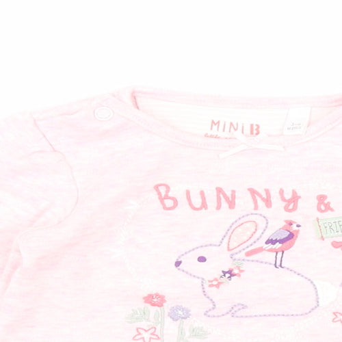 BHS Baby Pink  100% Cotton Pullover T-Shirt Size 3-6 Months Round Neck Snap - Rabbit