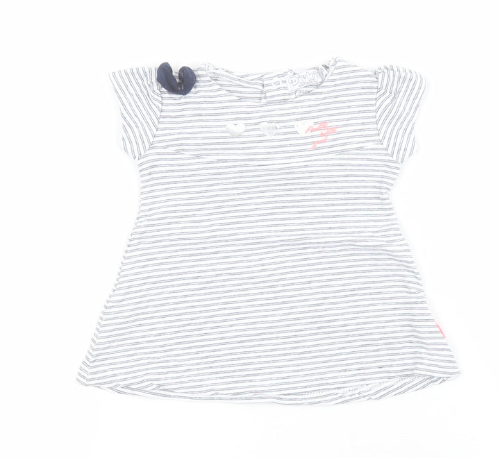 Dirkje Baby Blue Striped Cotton Pullover T-Shirt Size 0-3 Months Round Neck Snap - 'Pretty Little Girl'