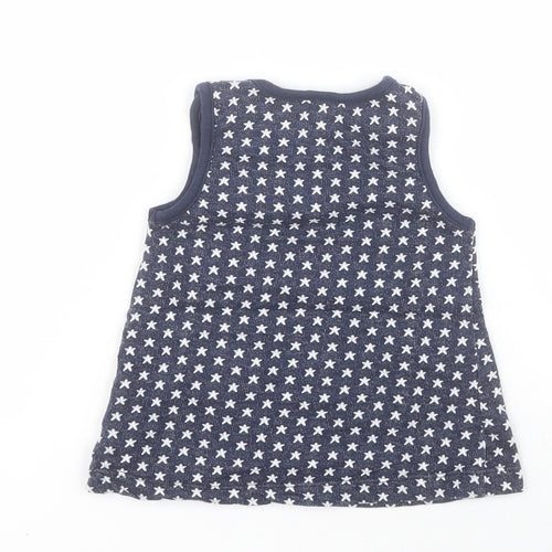 Bluezoo Baby Blue  100% Cotton Pinafore/Dungaree Dress  Size 3-6 Months  Boat Neck Button - Stars