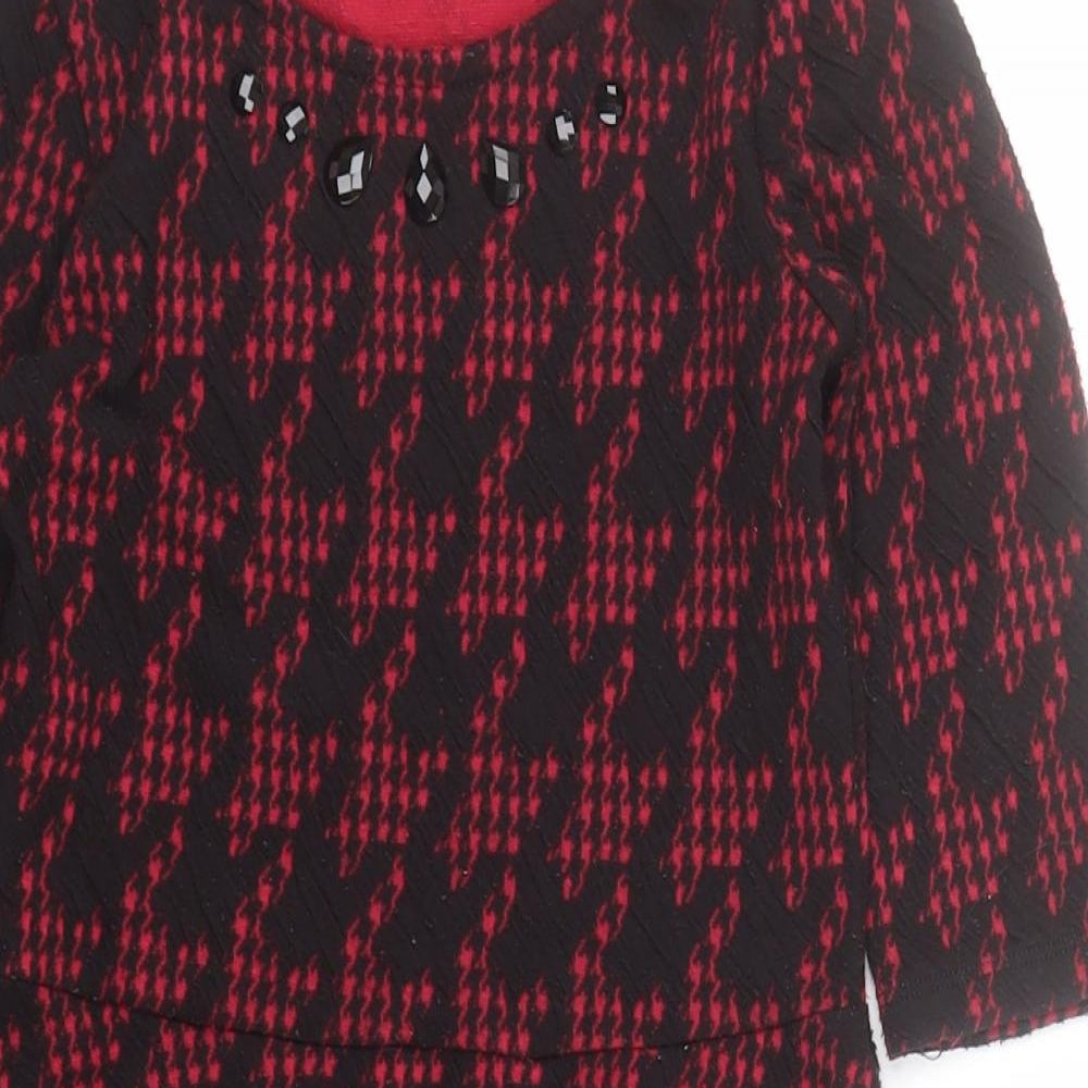F&F Girls Red Houndstooth Polyester A-Line  Size 7-8 Years  Round Neck Pullover