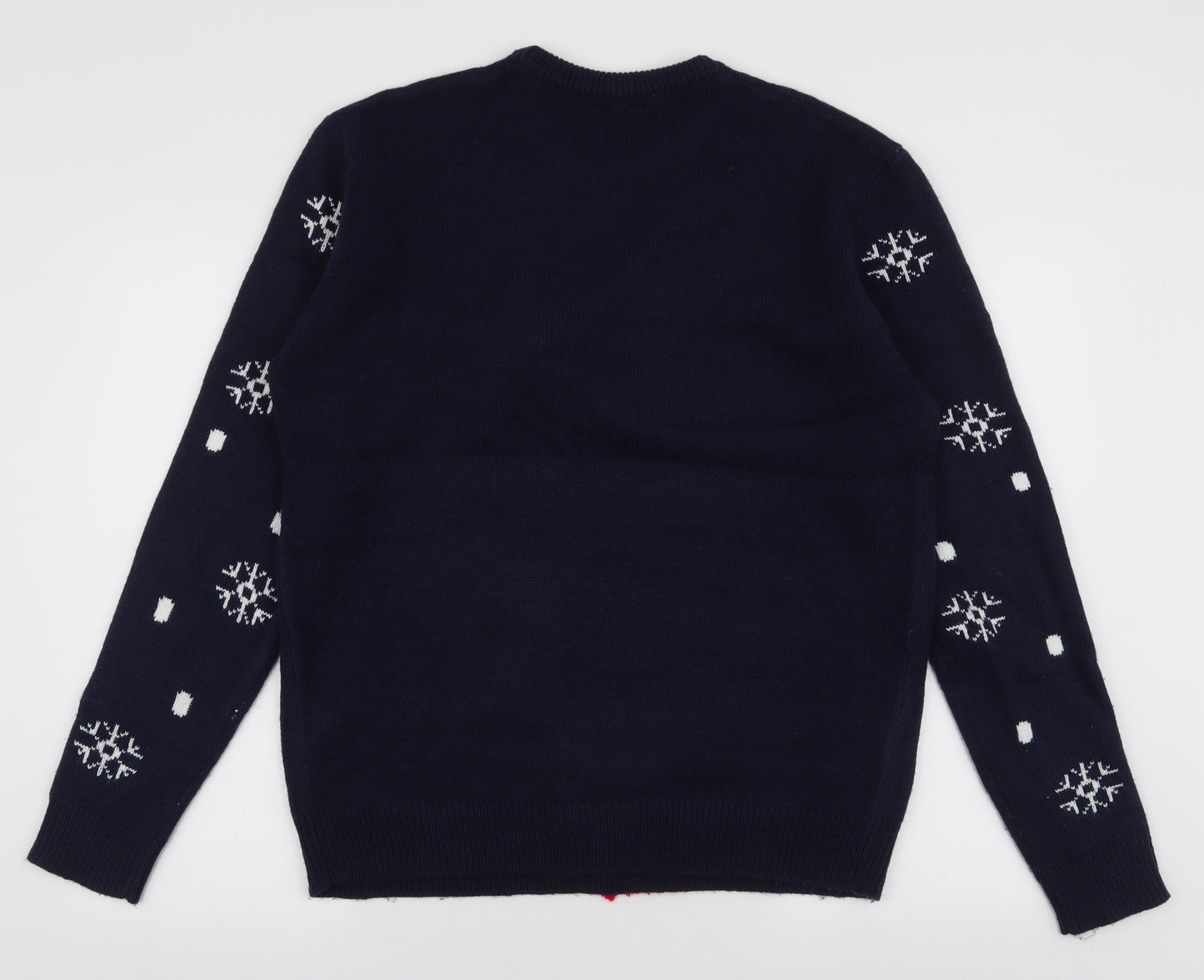 Thread Family Mens Blue Round Neck  Acrylic Pullover Jumper Size L   - Snowman Christmas