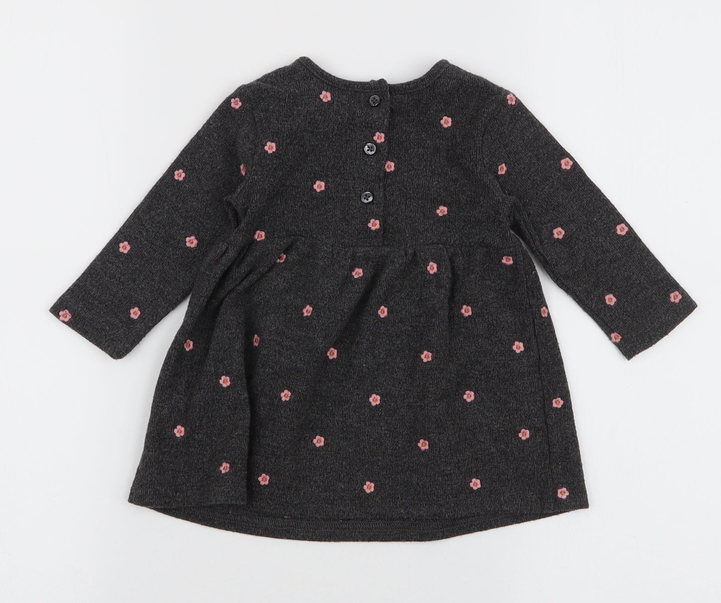 Primark Girls Grey Floral Polyester Skater Dress  Size 6-9 Months  Round Neck Button