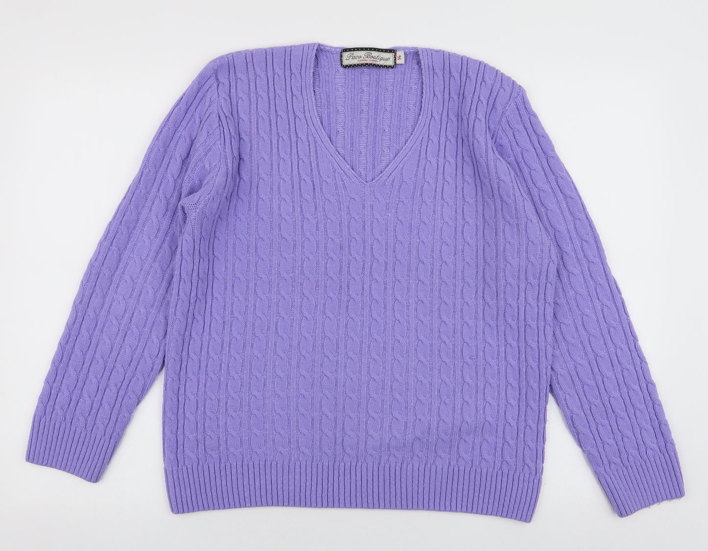 Paco Boutique Womens Purple V-Neck  Acrylic Pullover Jumper Size 14